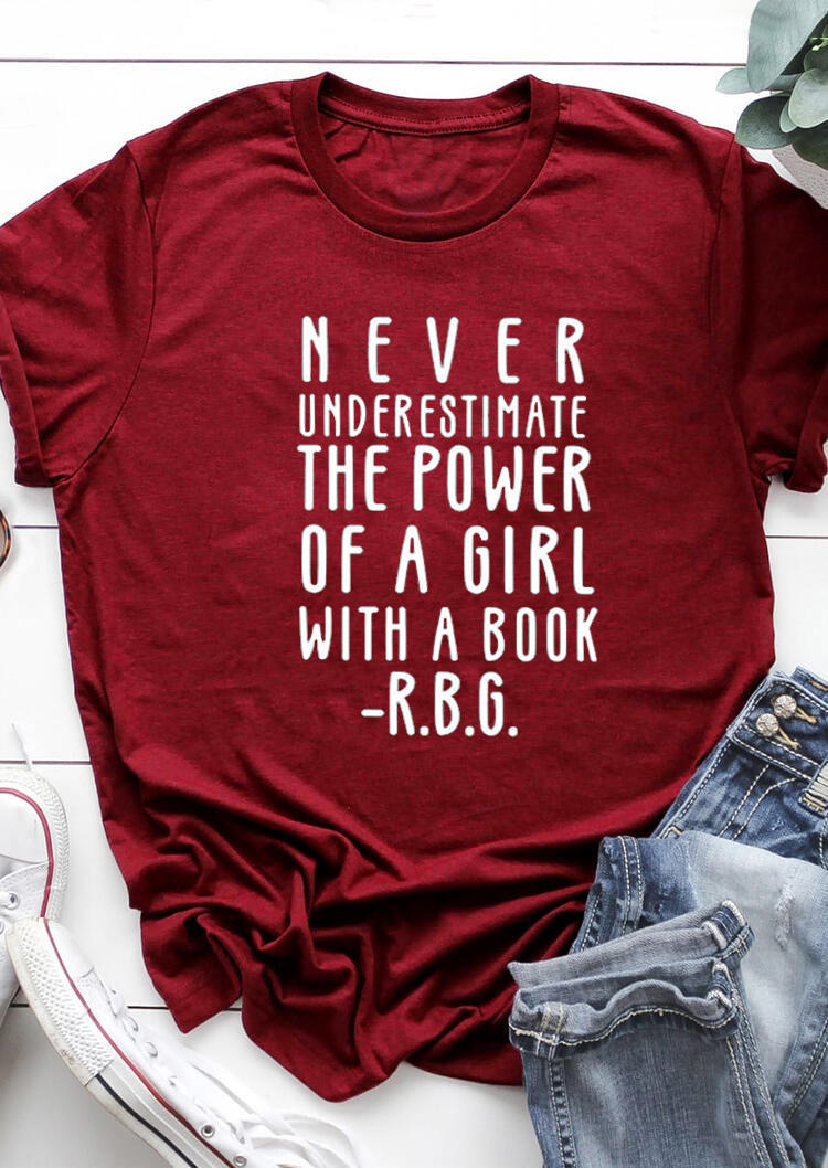 

T-shirts Tees Never Underestimate The Power Of A Girl With A Book T-Shirt Tee in Burgundy. Size: ,M,L,XL