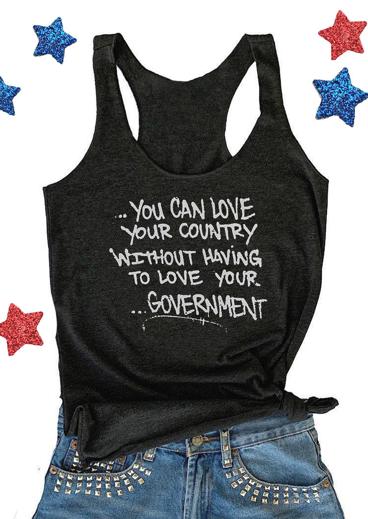 Tank Tops You Can Love Your Country Racerback Tank Top in Dark Grey. Size: S,M,L,XL