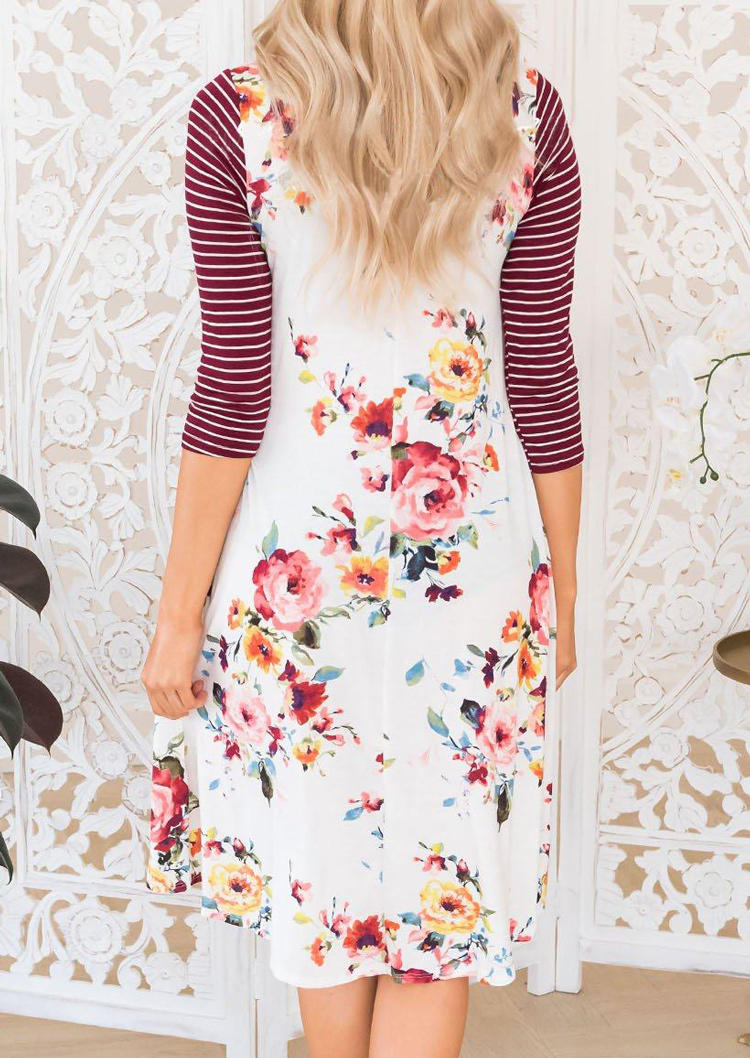 Mini Dresses Floral Striped Splicing Mini Dress in Multicolor. Size: L,M,S,XL