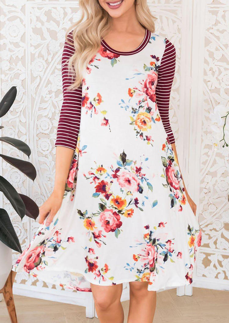 Floral Striped Splicing Mini Dress