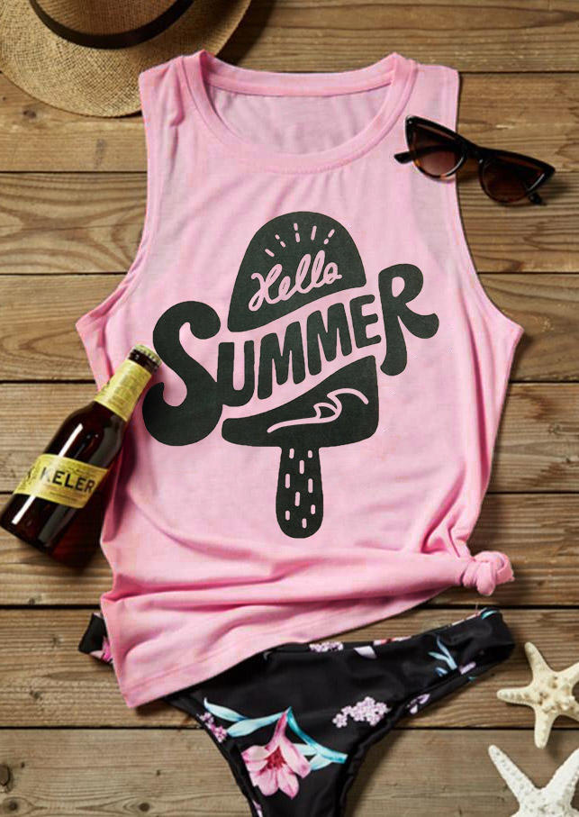 Tank Tops Hello Summer Ice Cream Tank Top in Pink. Size: L