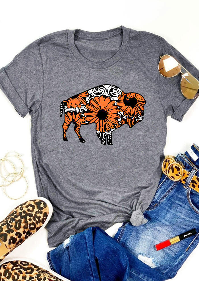 T-shirts Tees Buffalo Sunflower T-Shirt Tee in Gray. Size: S,M,L