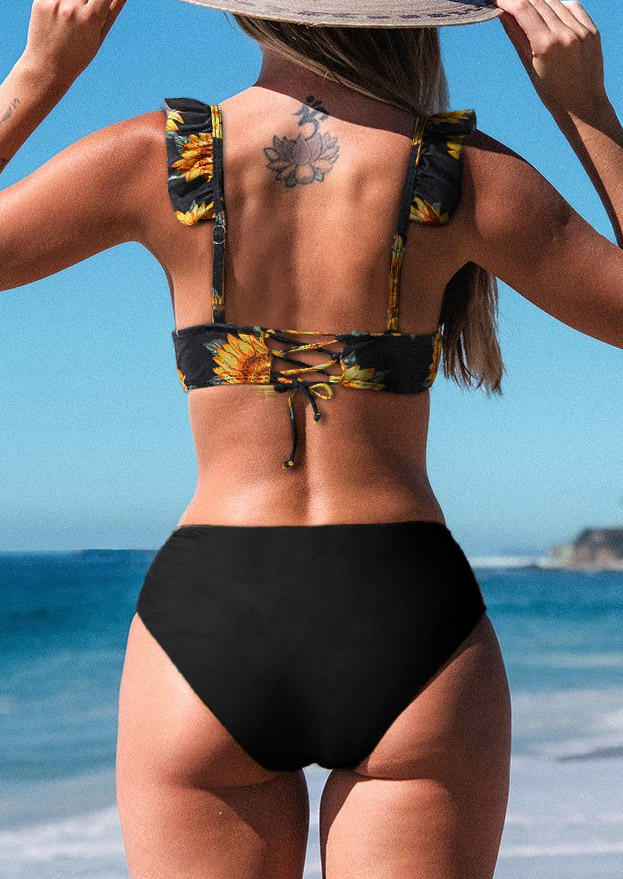 

Bikini Sets Sunflower Ruffled Bikini Set in Black. Size