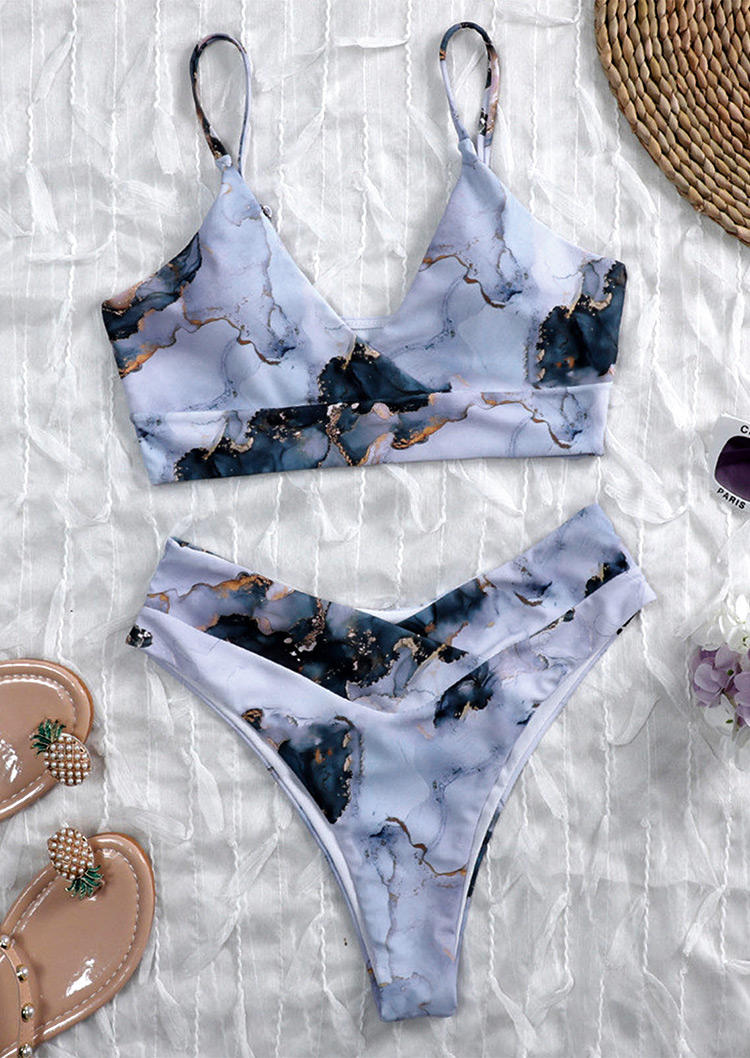 

Bikini Sets Marble Pattern Adjustable Strap Bikini Set in Light Blue. Size