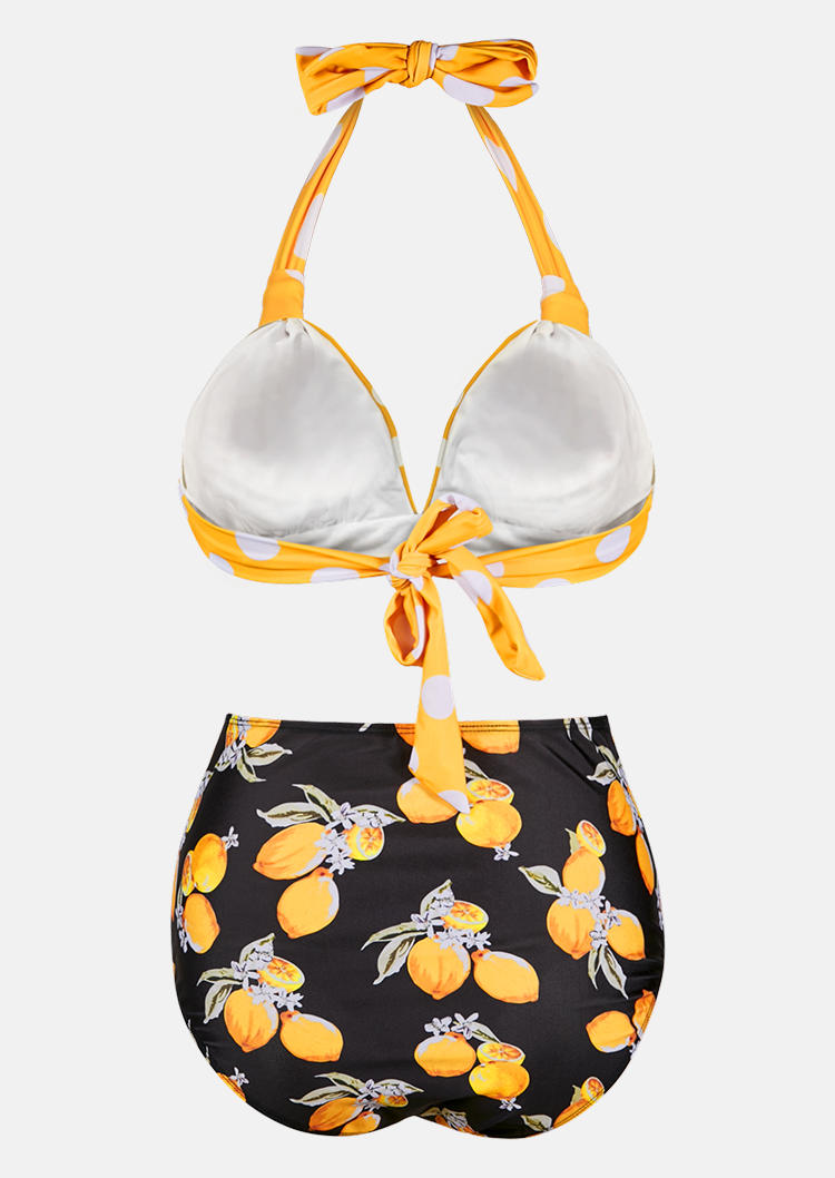Bikini Sets Polka Dot Fruit Halter Bikini Set in Yellow. Size: L,M,S,XL