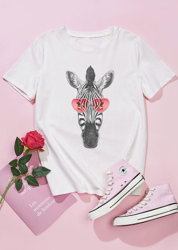 

T-shirts Tees Valentine Zebra Heart Glasses T-Shirt Tee in White. Size: ,M,L,XL