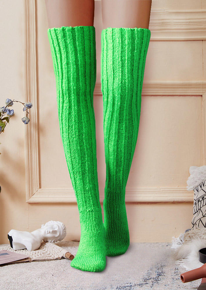 

Knee-High Socks Knitted Over Knee Warm Socks in Green,Pink. Size