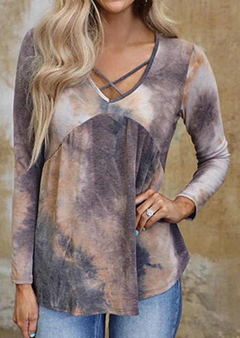 

Blouses Tie Dye Criss-Cross Cut Out Blouse in Multicolor. Size