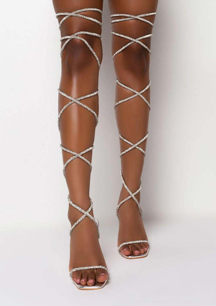 

Sandals Rhinestone Criss-Cross Heeled Sandals in Silver. Size: ,38,39,40,41