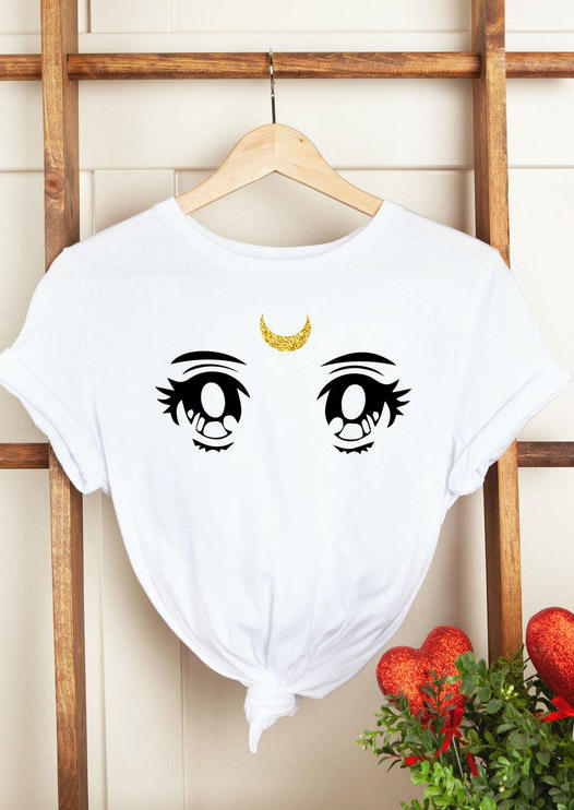 

T-shirts Tees Moon Eyes O-Neck T-Shirt Tee in White. Size: ,M,L,XL