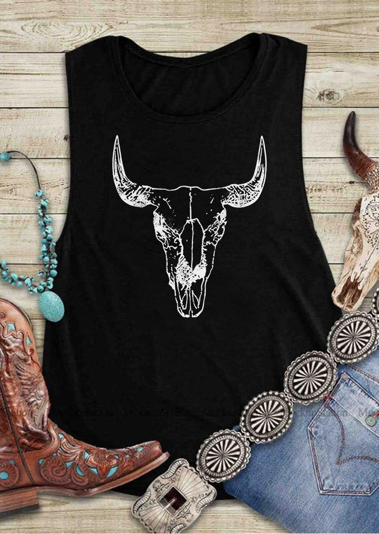 

Tank Tops Steer Skull Western Tank Top in Black. Size
