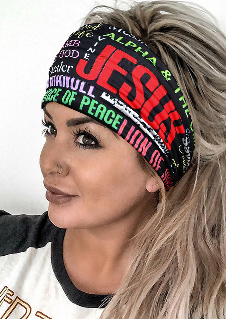 

Jesus Elastic Sports Wide Headband in Black,White. Size