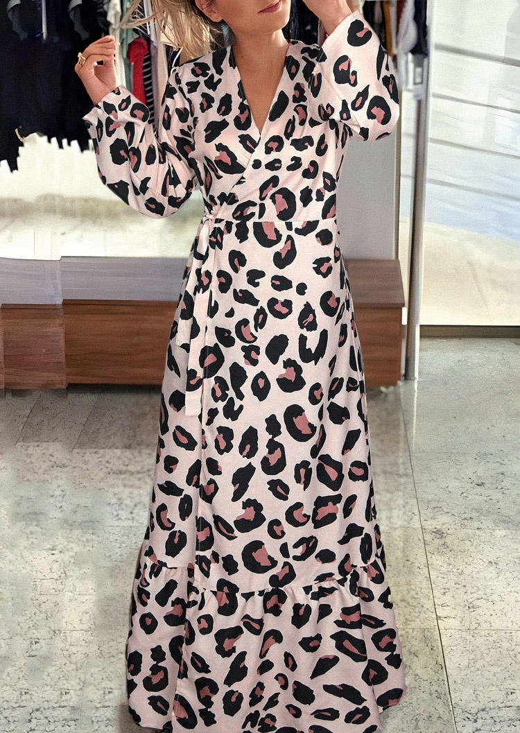 Maxi Dresses Leopard Slit V-Neck Maxi Dress in Leopard. Size: S,L
