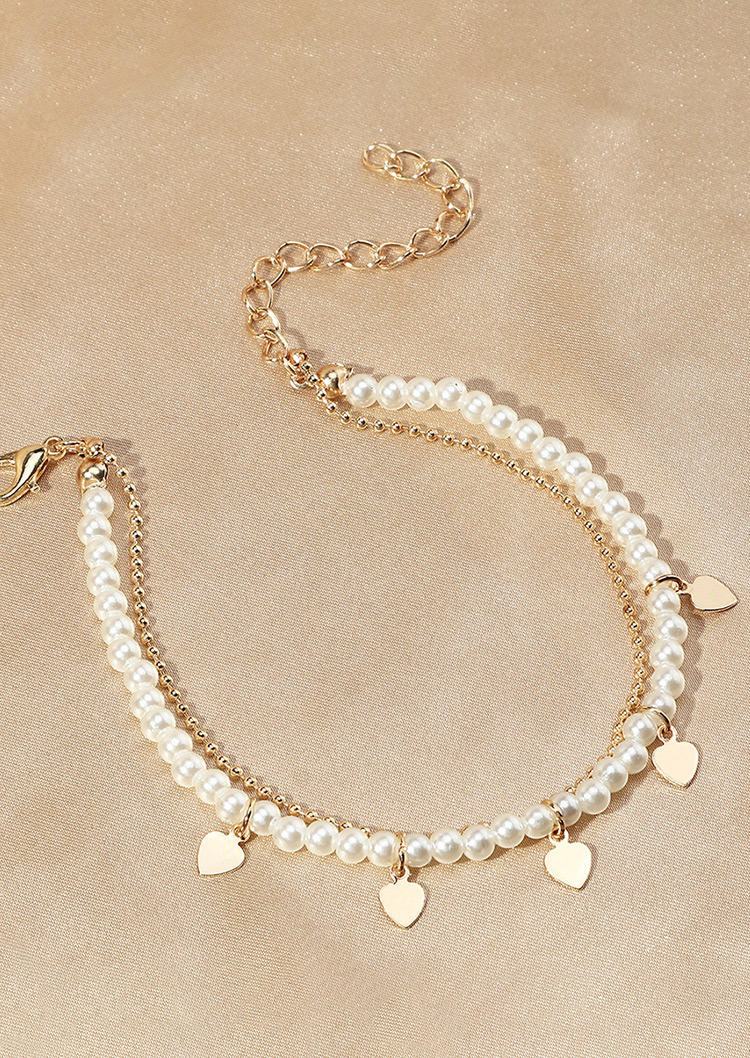 

Bracelet Pearls Love Heart Dual-Layered Bracelet in Multicolor. Size