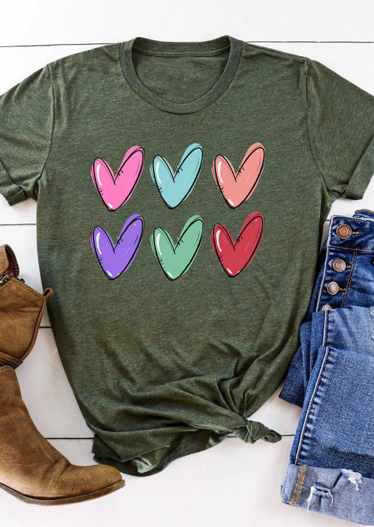 

T-shirts Tees Valentine Heart Short Sleeve T-Shirt Tee in Army Green. Size: ,M,L,XL