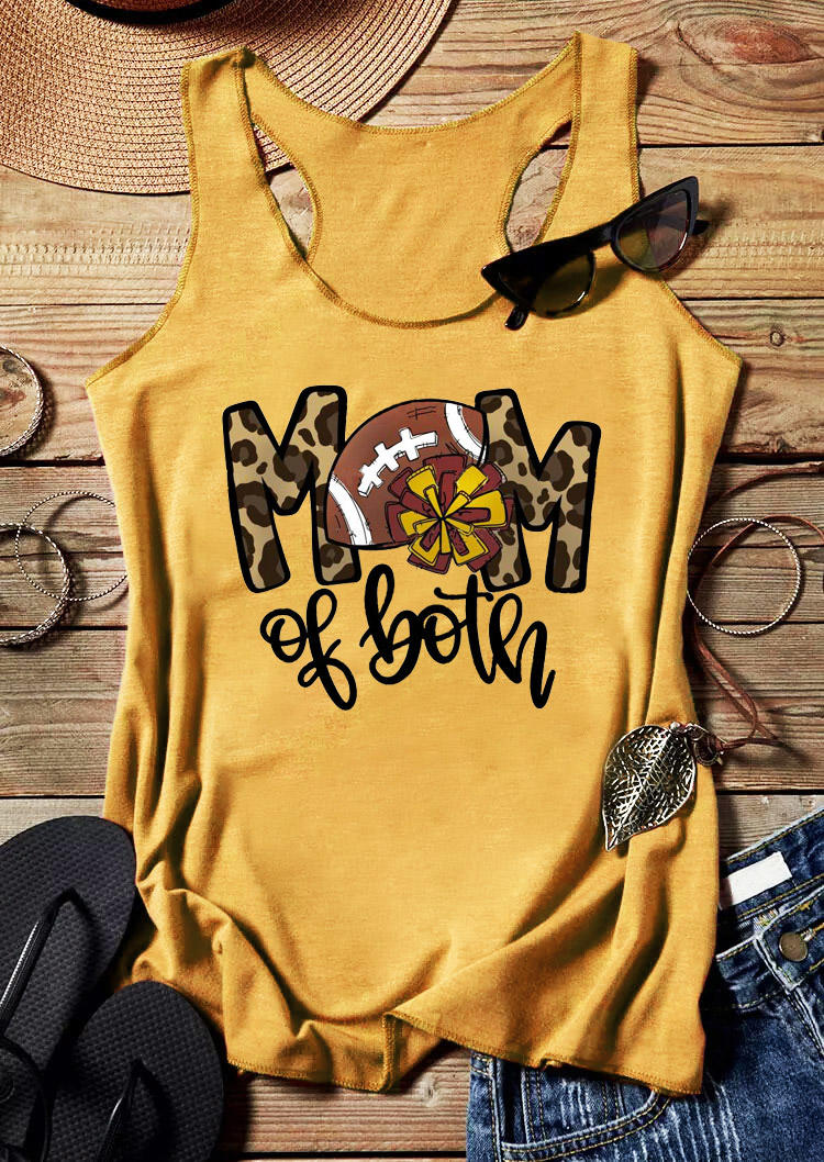 Tank Tops Mom Of Both Football Leopard Racerback Tank Top in Yellow. Size: S,M,L,XL