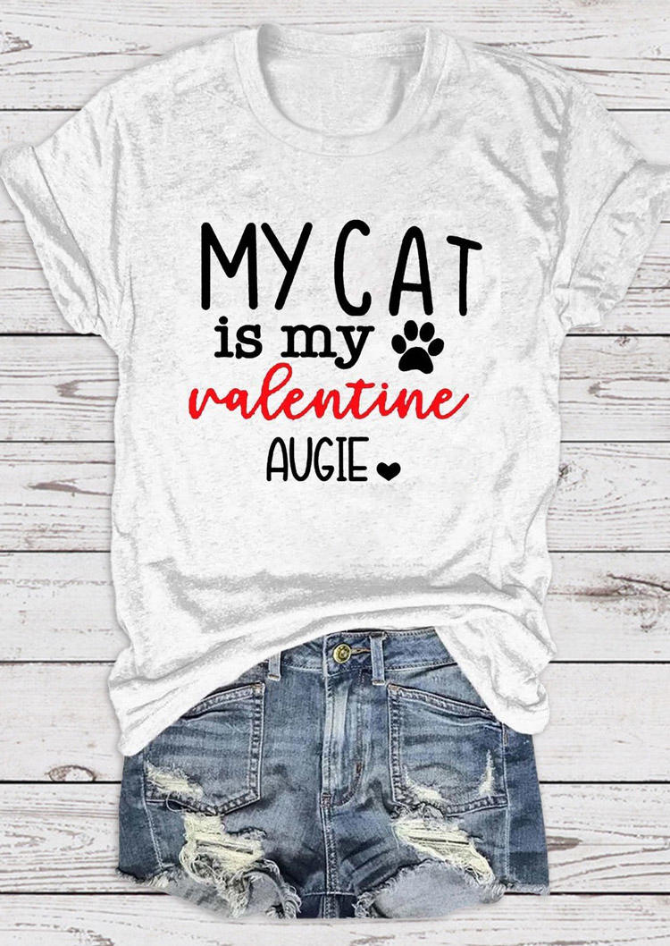 

T-shirts Tees My Cat Is My Valentine Paw T-Shirt Tee in Light Grey. Size: ,M,L,XL