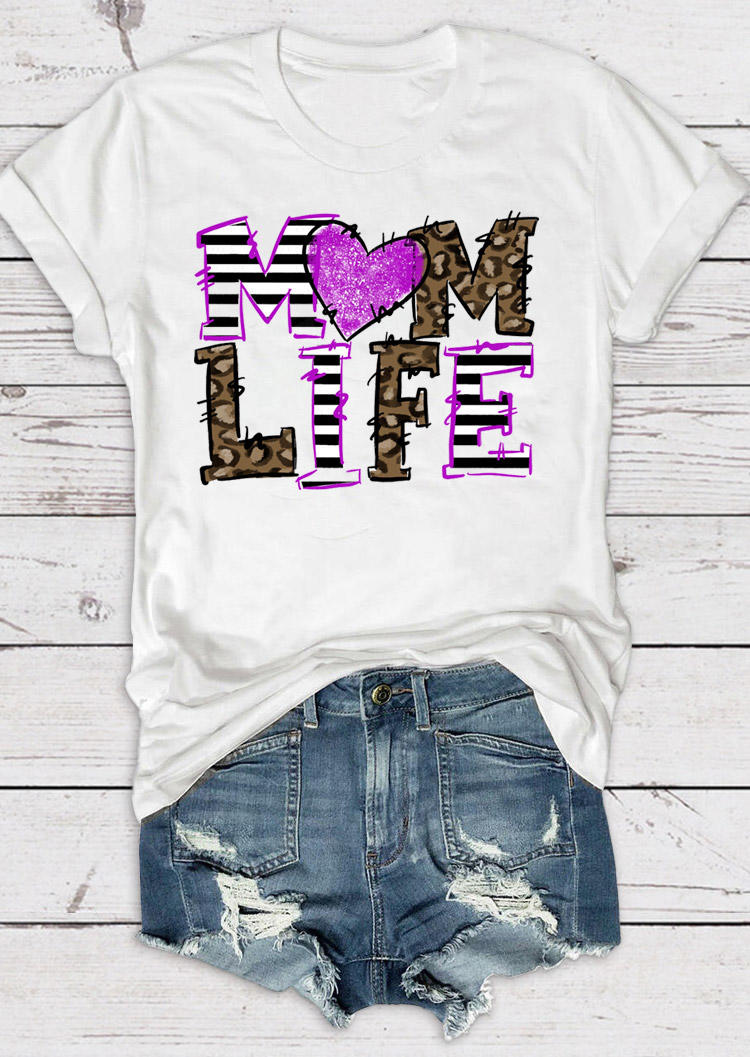 T-shirts Tees Leopard Mom Life T-Shirt Tee in White. Size: L