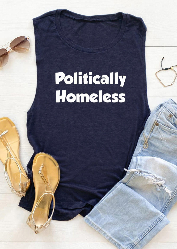 Tank Tops Politically Homeless Casual Tank Top in Navy Blue. Size: S,M,L,XL