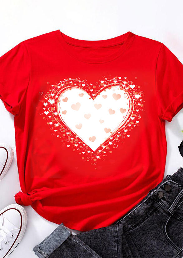 

T-shirts Tees Valentine Heart O-Neck T-Shirt Tee in Red. Size: ,M,L,XL