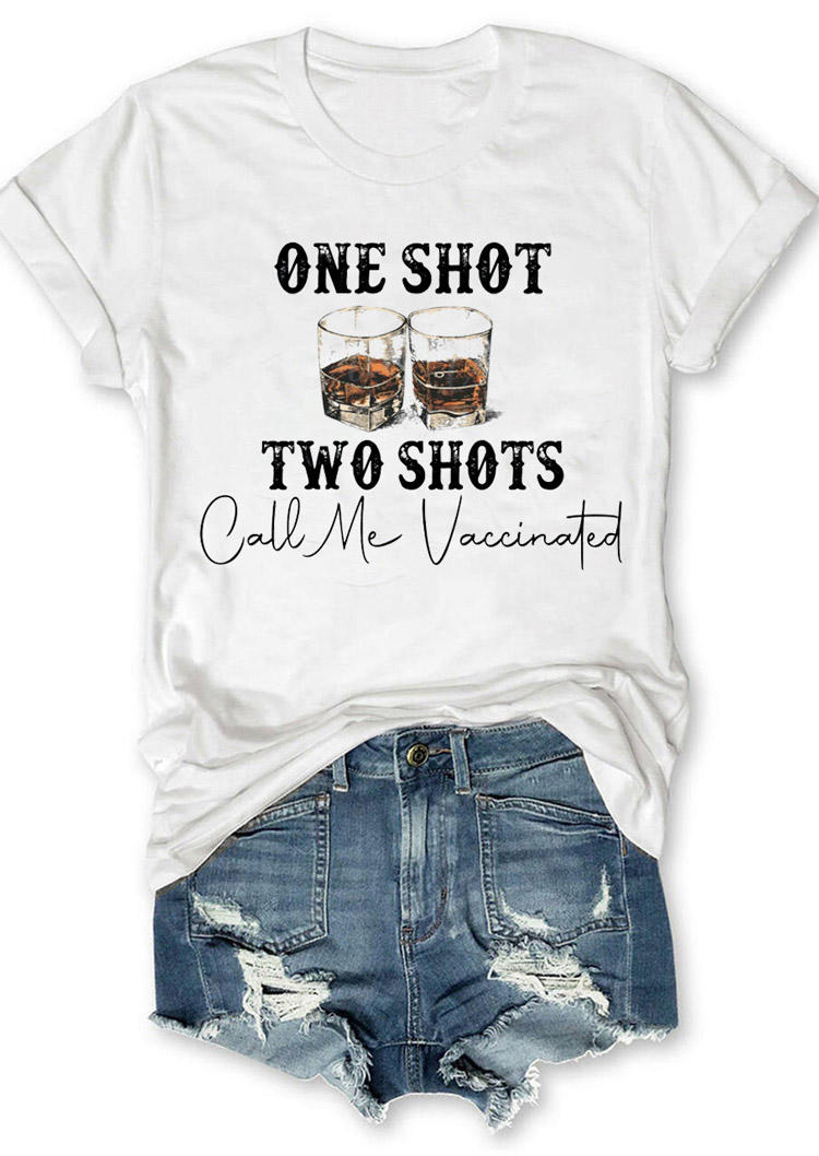 T-shirts Tees One Shot Two Shots Whiskey T-Shirt Tee in White. Size: M