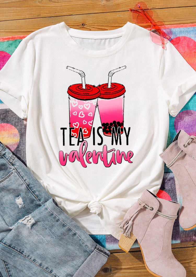 

T-shirts Tees Tea Is My Valentine Heart T-Shirt Tee in White. Size: ,M,L,XL