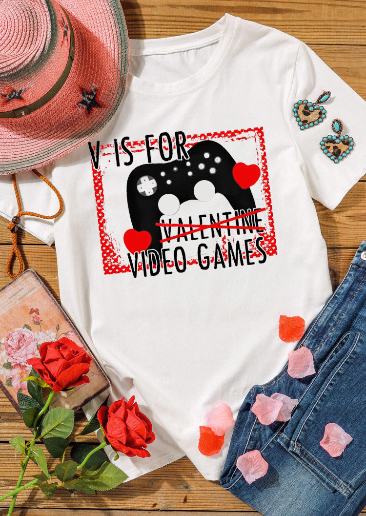 

T-shirts Tees V Is For Valentine Video Games T-Shirt Tee in White. Size: ,M,L,XL