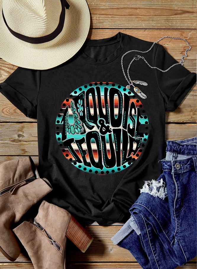 T-shirts Tees Turquoise And Tequila T-Shirt Tee in Black. Size: S,M,L,XL