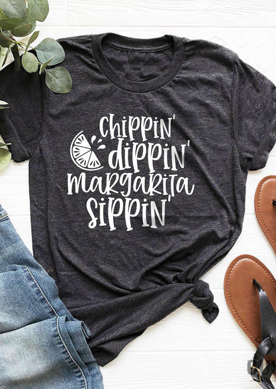 T-shirts Tees Chippin Dippin Margarita Sippin T-Shirt Tee in Dark Grey. Size: L