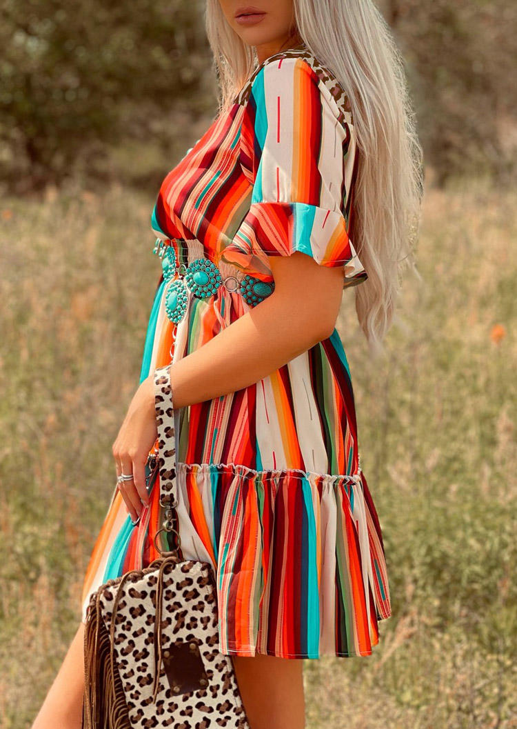

Mini Dresses Serape Striped Leopard Mini Dress in Multicolor. Size