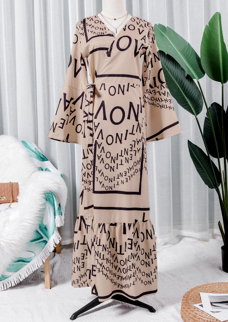 

Maxi Dresses Letter Slit Tie Maxi Dress in Khaki. Size: ,M,L,XL