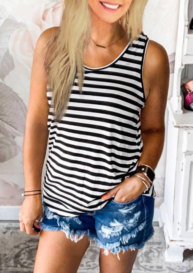 

Tank Tops Lace Splicing Striped Tank Top in Multicolor. Size: L,M,,XL