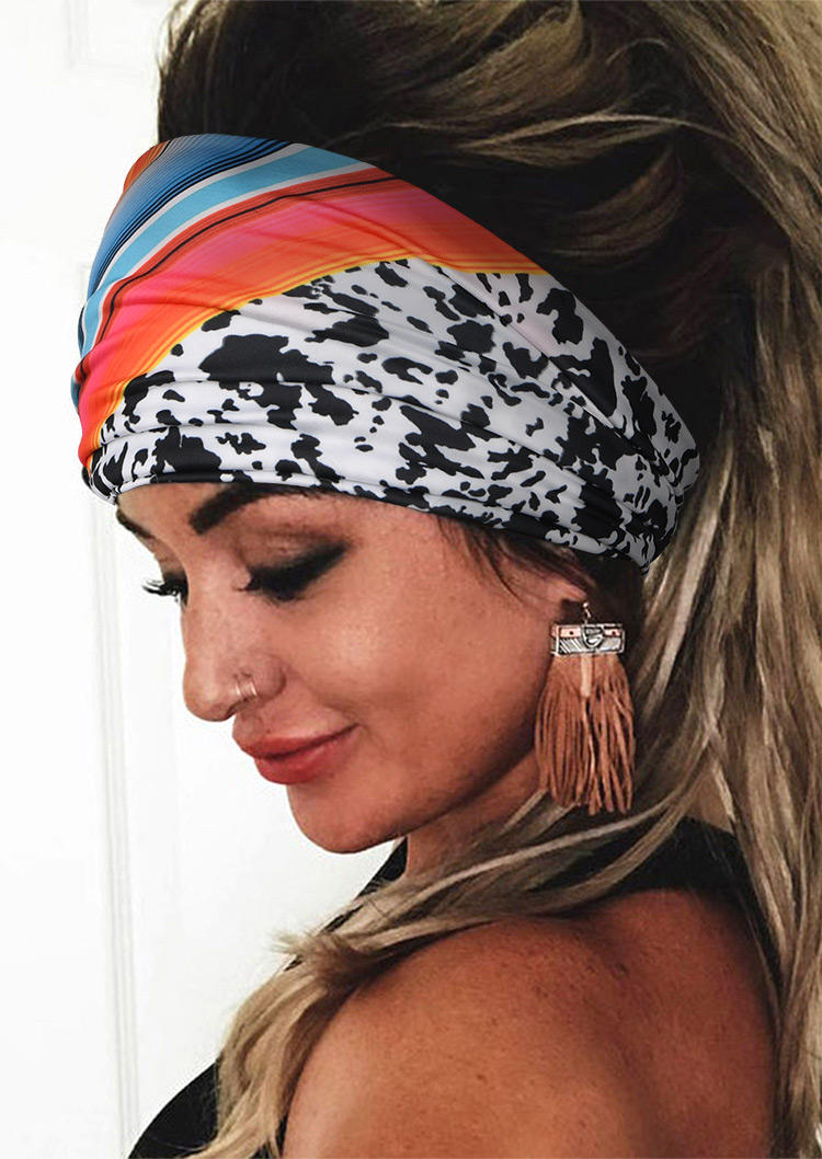 

Cow Colorful Striped Wide Headband in Multicolor. Size