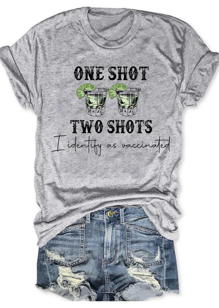 T-shirts Tees One Shot Two Shots Tequila T-Shirt Tee in Light Grey. Size: S,M,L,XL