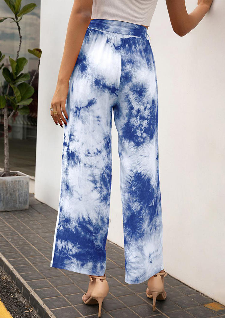

Pants Tie Dye Wide Leg Pants with Belt in Blue. Size: ,M,L,XL