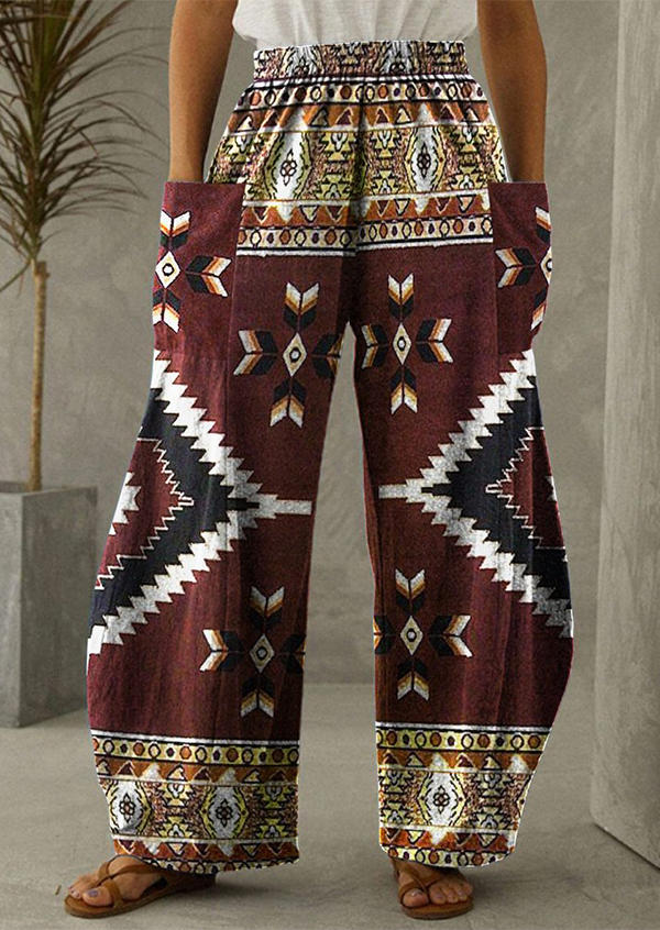 

Pants Aztec Geometric Pocket Western Wide Leg Pants in Multicolor. Size: ,M,L,XL