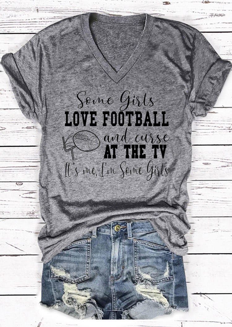 

T-shirts Tees Some Girls Love Football V-Neck T-Shirt Tee in Gray. Size: ,M,L