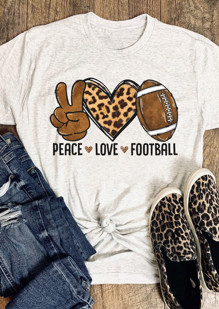 

T-shirts Tees Leopard Heart Peace Love Football T-Shirt Tee in Light Grey. Size: ,M,L,XL