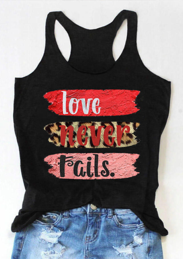 

Tank Tops Love Never Fails Leopard Racerback Tank Top in Black. Size: ,M,L,XL