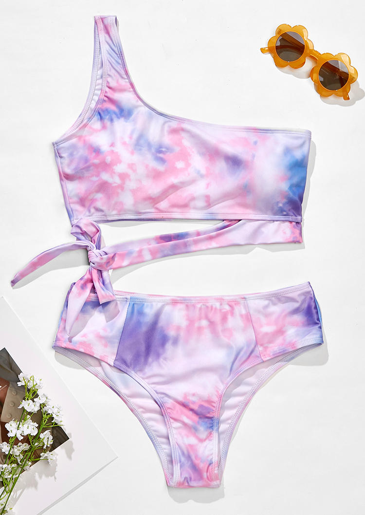 

Bikini Sets Tie Dye One Shoulder Bikini Set in Multicolor. Size: ,M,L,XL