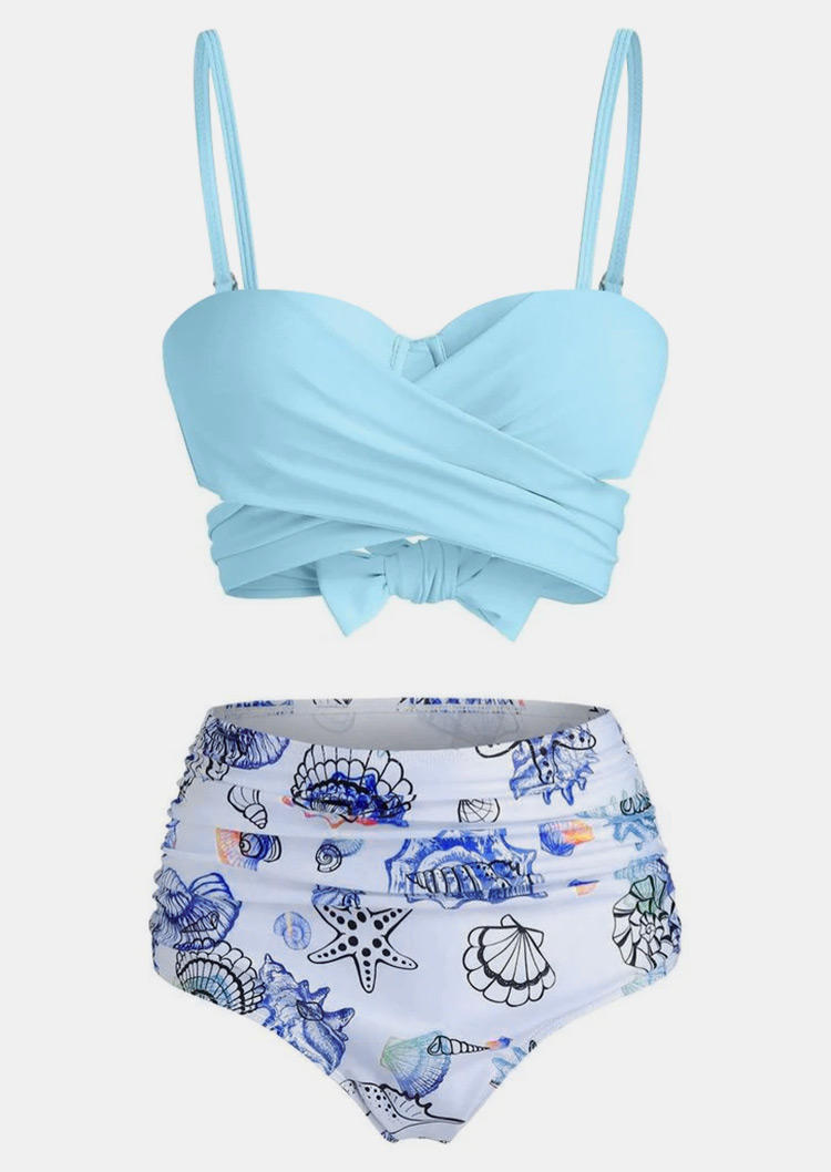 Starfish Shell Ruffled Bikini Set - Light Blue