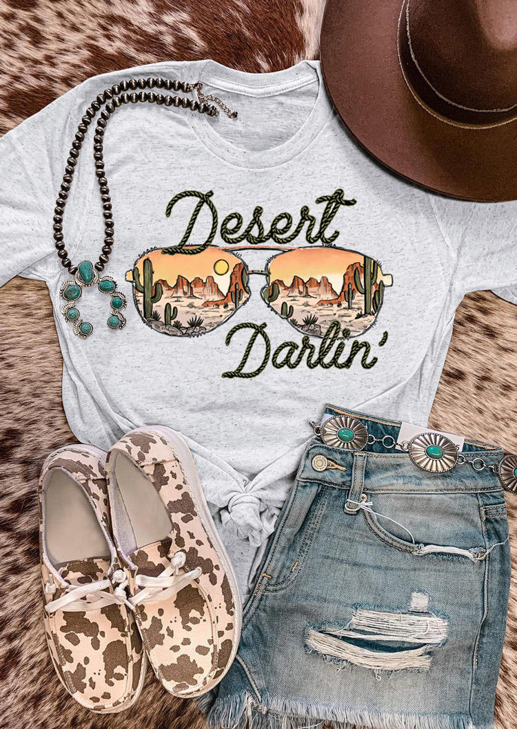T-shirts Tees Desert Darlin' Cactus Glasses T-Shirt Tee in Light Grey. Size: XL