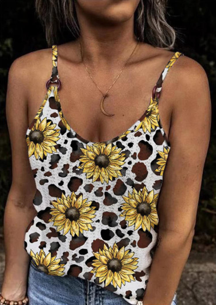 Tank Tops Sunflower Cow Sleeveless Camisole in White. Size: S,L