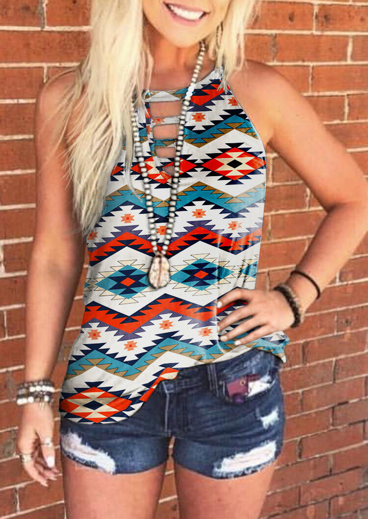 

Tank Tops Aztec Geometric Keyhole Neck Tank Top in Multicolor. Size