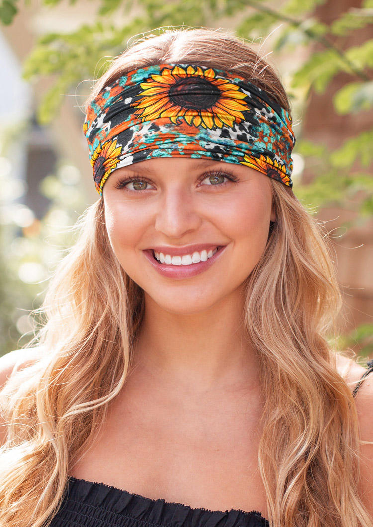 Sunflower Cow Wide Headband in Multicolor. Size: One Size