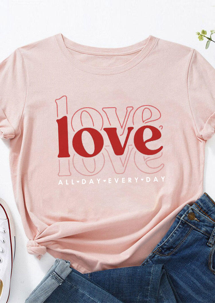 

T-shirts Tees Valentine Love O-Neck T-Shirt Tee in Pink. Size: ,M,L,XL