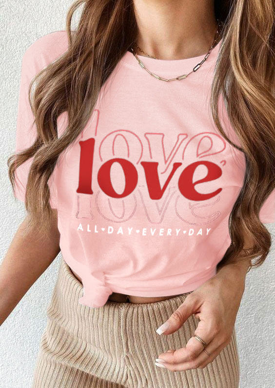 Valentine Love O-Neck T-Shirt Tee - Pink