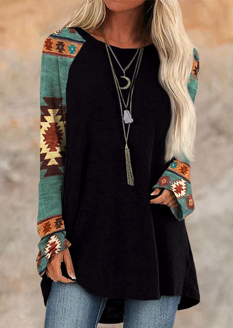 

Blouses Aztec Geometric Long Sleeve Blouse in Black. Size
