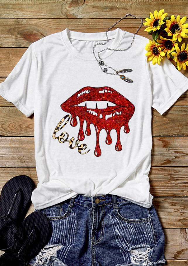 

T-shirts Tees Valentine Love Dripping Lips T-Shirt Tee in White. Size: ,M,L,XL