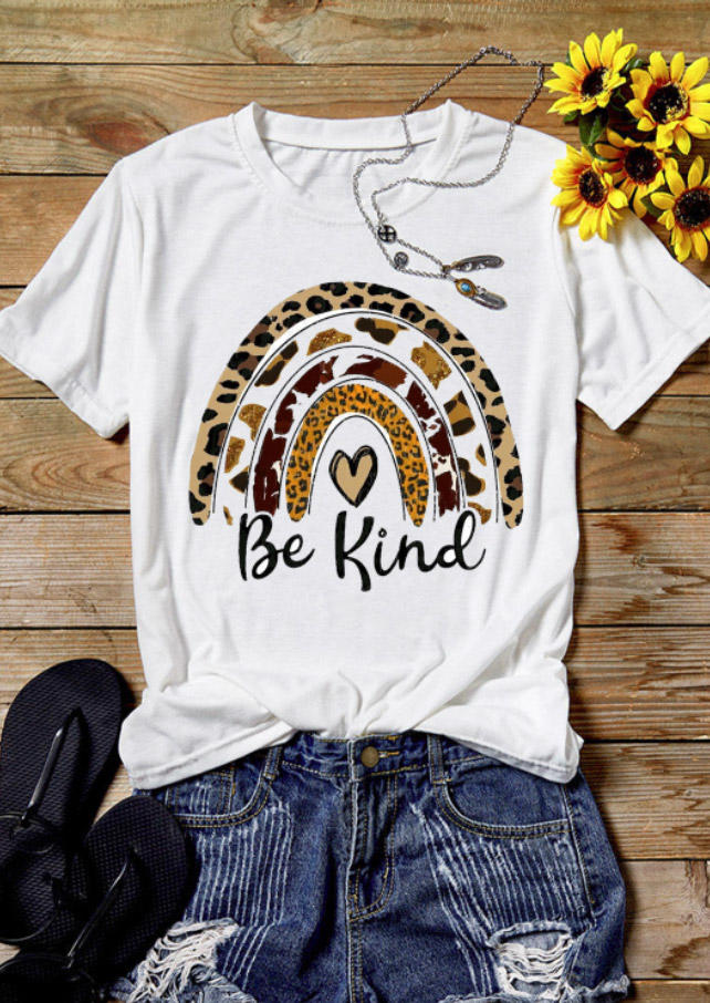 T-shirts Tees Leopard Cow Rainbow Be Kind T-Shirt Tee in White. Size: L